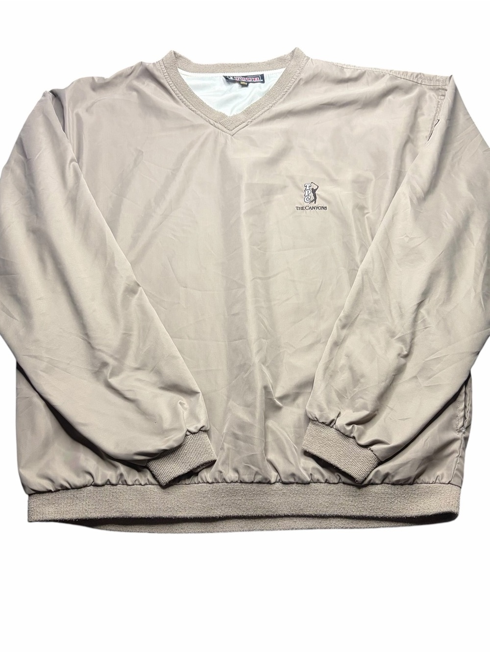 Vintage PGA Tour TPC The Canyons Sun Mountain Pullover Men’s XL Tan Nylon V Neck